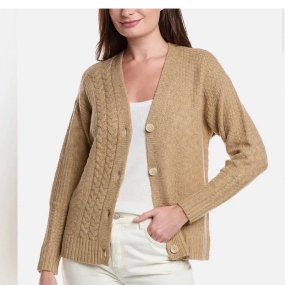 Cabi Cabin Cardigan 4474 Honey Brown Cable Knit Button Front Sweater Womens M